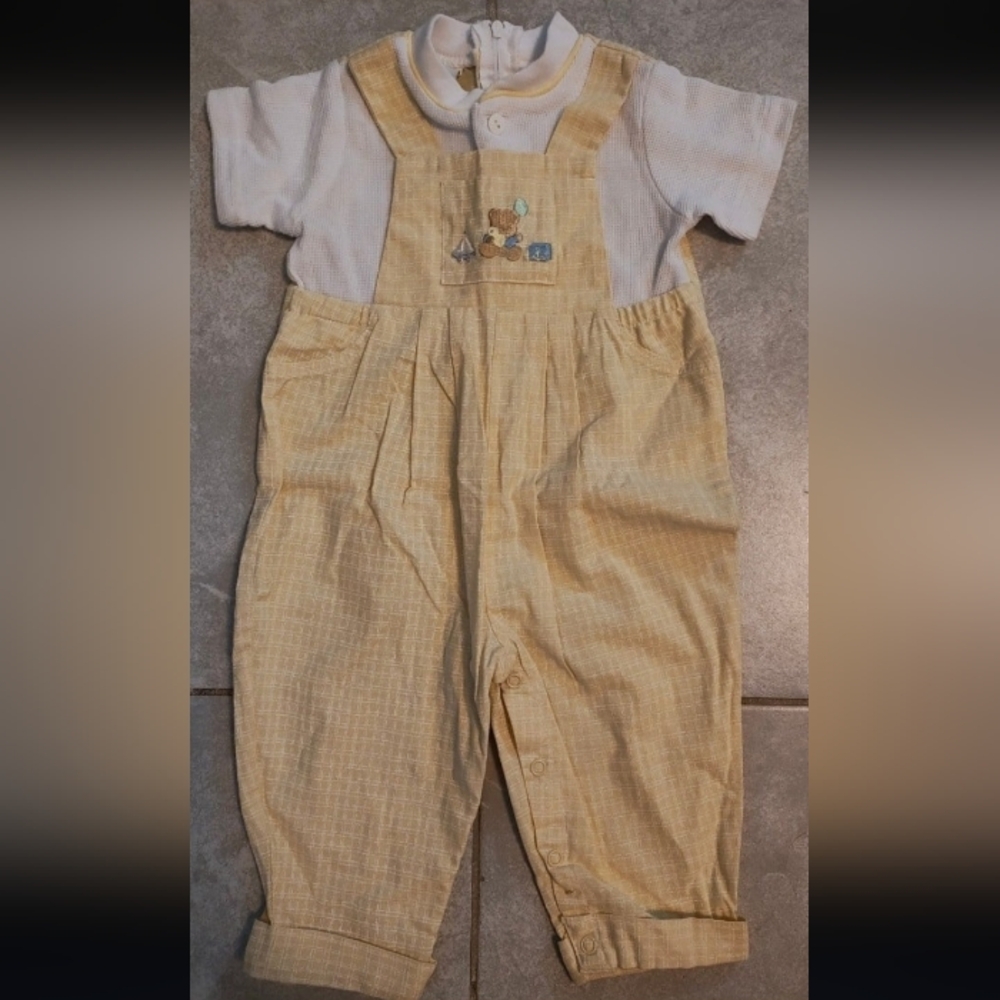 Adorable Baby Overalls with Bear Embroidery